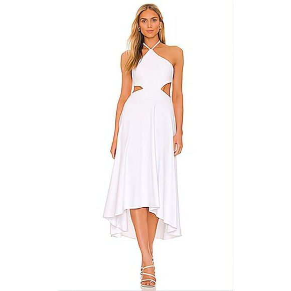 Susana Monaco Size L - High-low Cut Out Tie Back Halter Dress  White/Sugar $198 - Picture 4 of 10